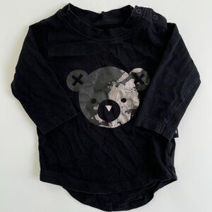 Huxbaby Black Long Sleeve Tee with Bear Graphic